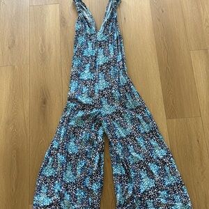 Stylish Blue Patterned Jumpsuit with Pockets